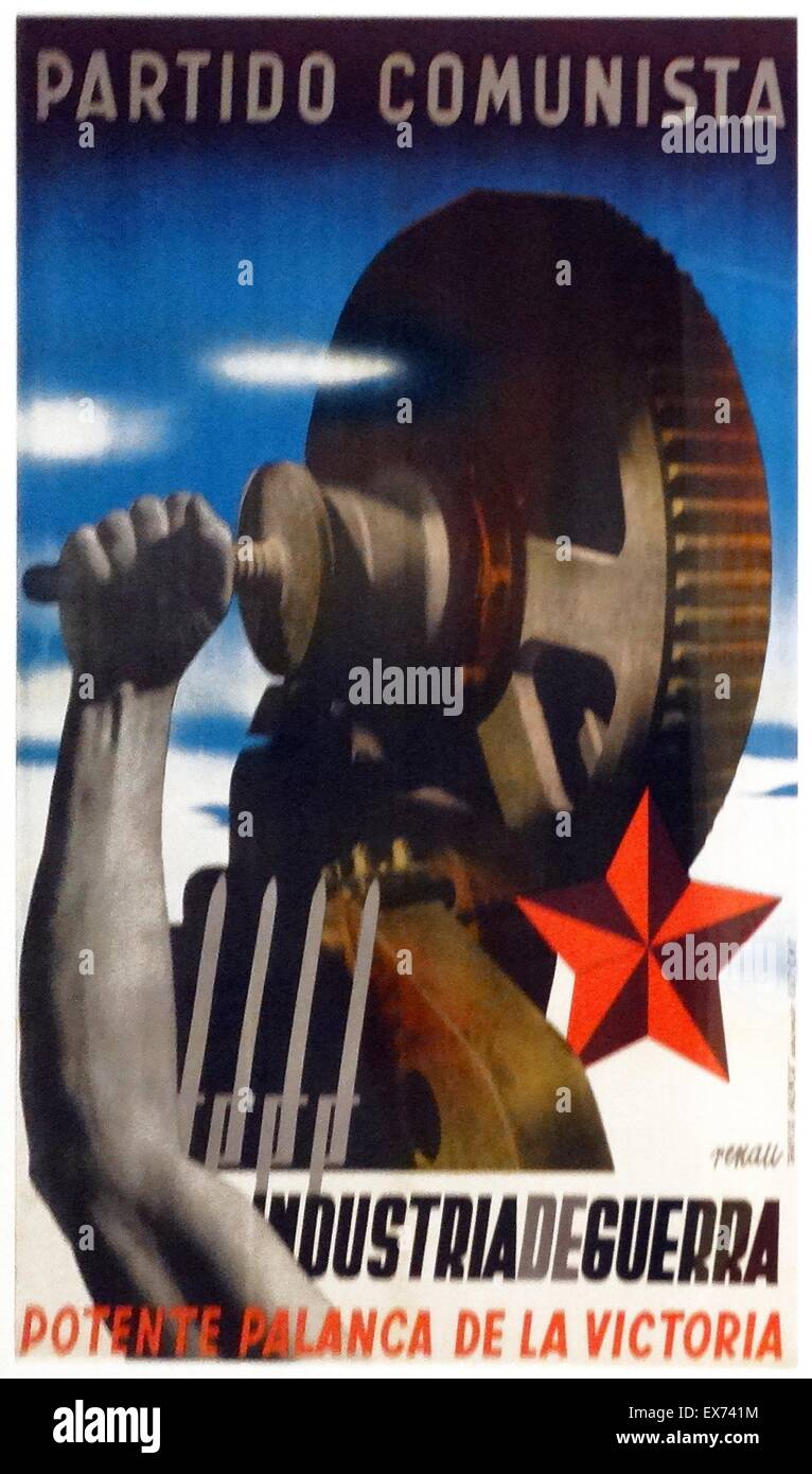 Spanish Civil War poster by Josep Renau 1907-1982 'Partido Comunista. Industria de Guerra' ( 'War Industry, a Powerful Lever of victory'), 1937. Stock Photo
