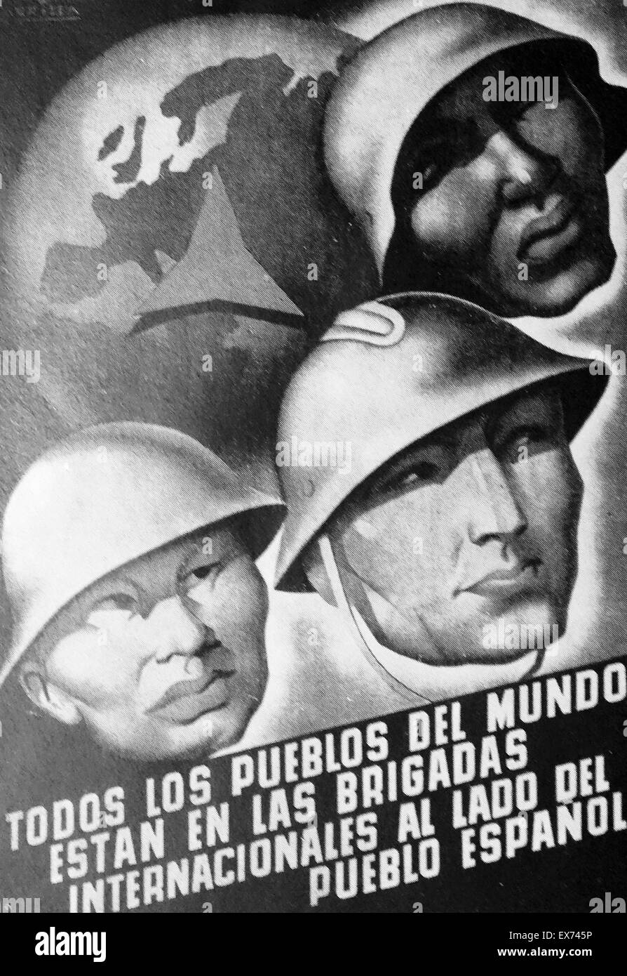 Poster entitled 'Todos los Pueblos del Mundo estan en las Brigadas International Brigades poster during the Spanish Civil War 'All the People of the World are United With Spain'), Spain, 1937. Stock Photo