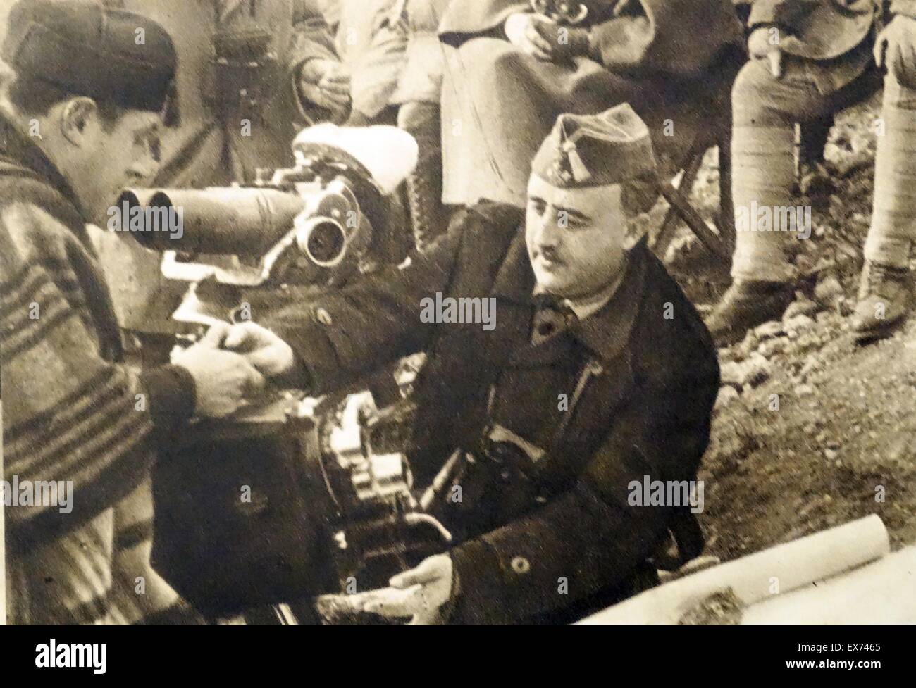 General Francisco Franco at the Battle of the Ebro was the longest and largest battle of the Spanish Civil War. It took place between July and November 1938, with fighting mainly concentrated in two areas on the lower course of the Ebro River Stock Photo
