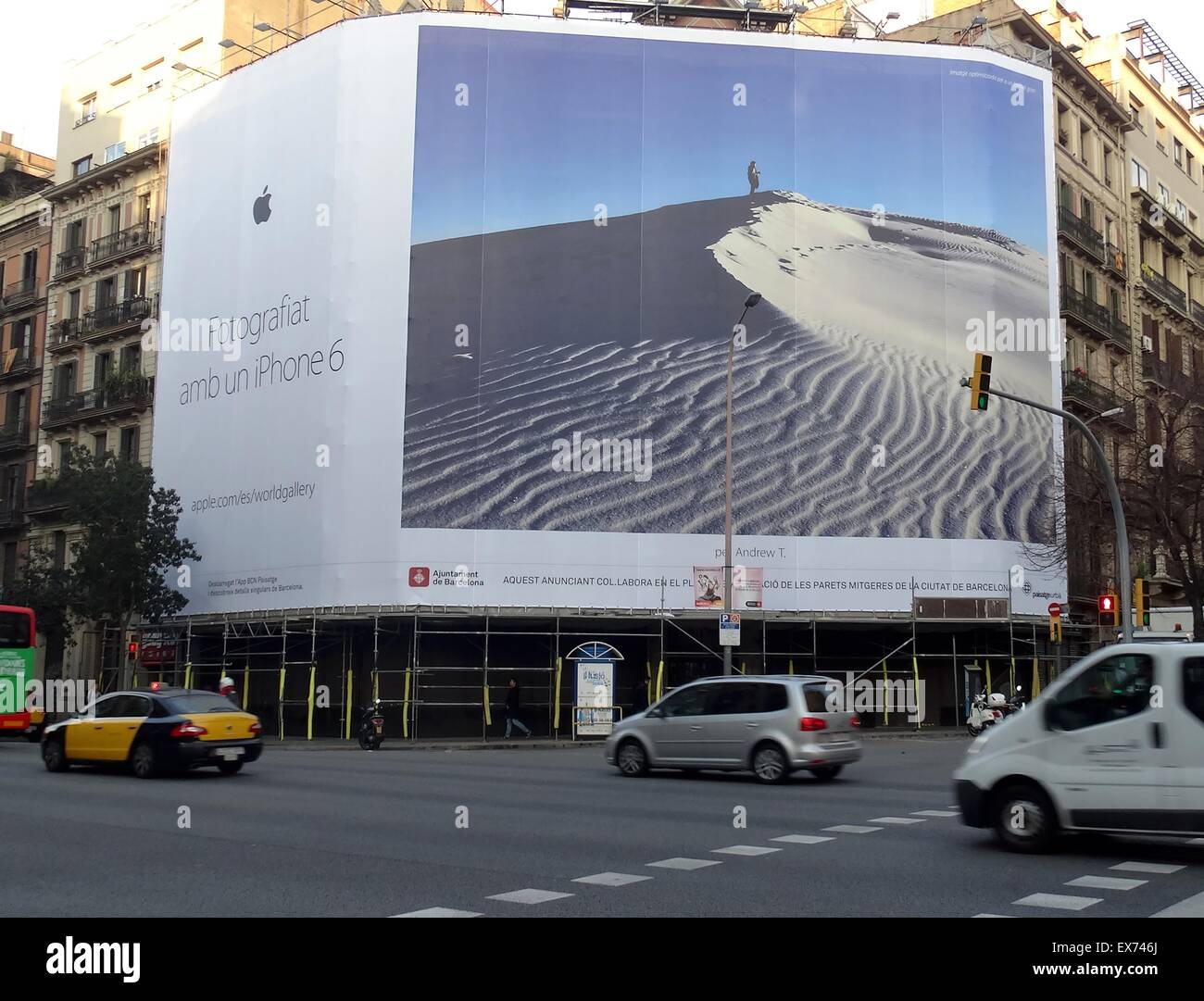 Giant billboard advert for the Apple IPhone 6 in Barcelona, Spain Stock Photo