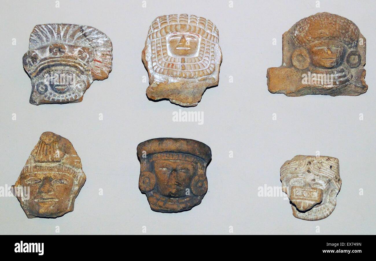 Selection of pottery heads (Mayan) from Teotihuacan, Mexico 150 BC - 750 AD Stock Photo