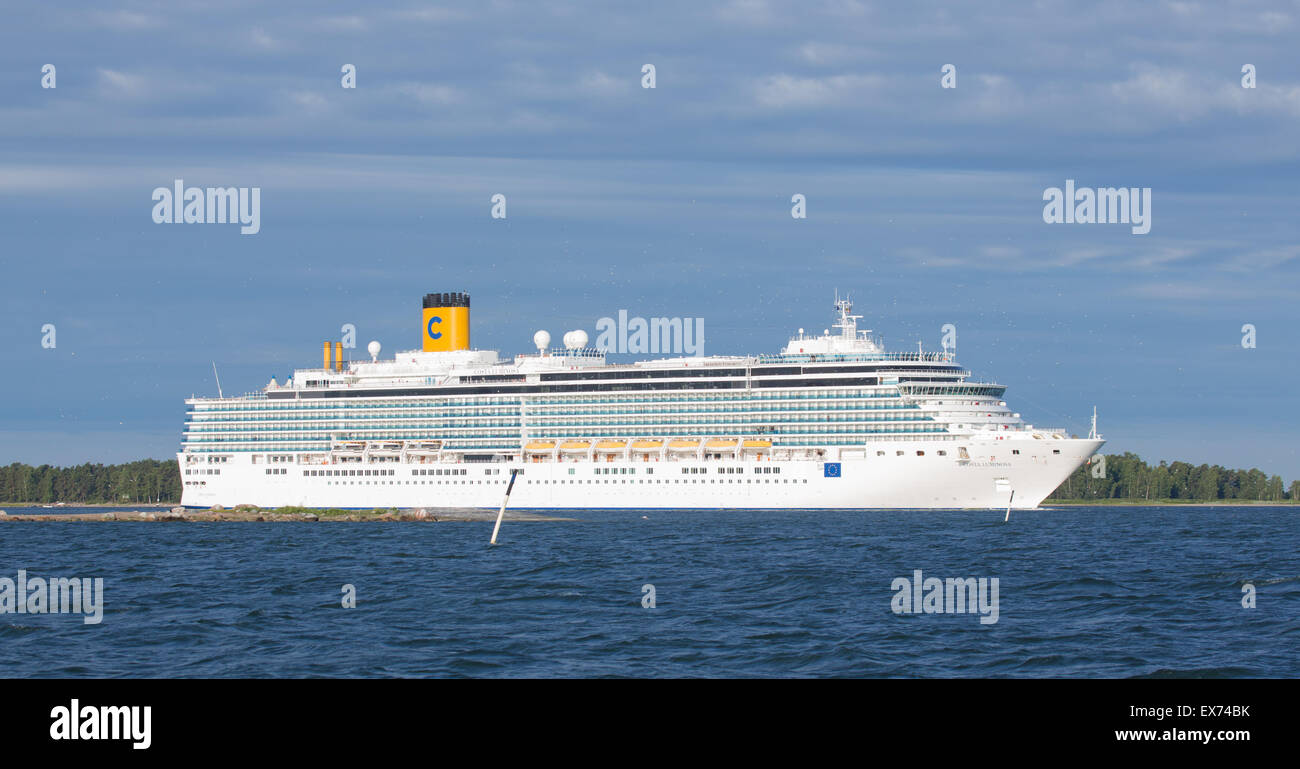 MS Costa Luminosa is a cruise ship, owned and operated by Costa Crociere, here approaching the West Harbor of Helsinki, Finland. Stock Photo