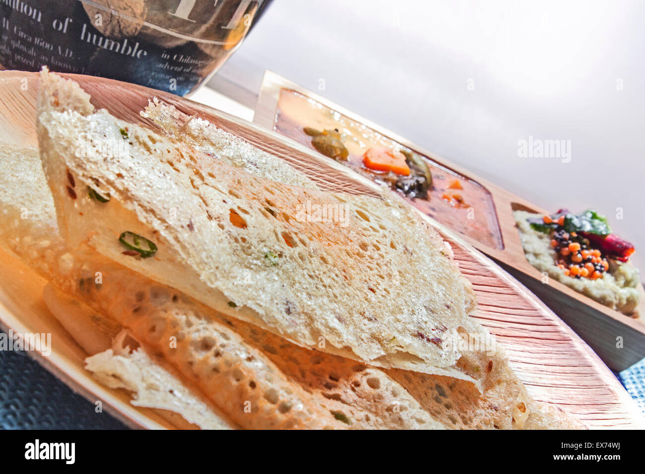 South Indian Rava Dosa along with coconut chutney and Sambhar made of