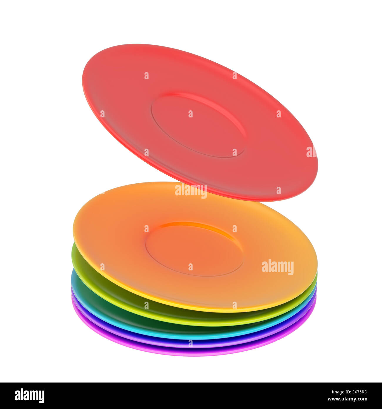 Dynamic pile of ceramic plates isolated Stock Photo Alamy