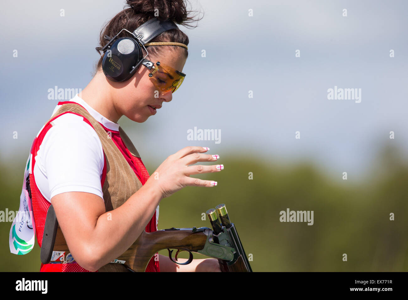 England's Charlotte Kerwood at the Barry Buddon Shooting Centre during the Glasgow Commonwealth Games on July 27, 2014. Stock Photo