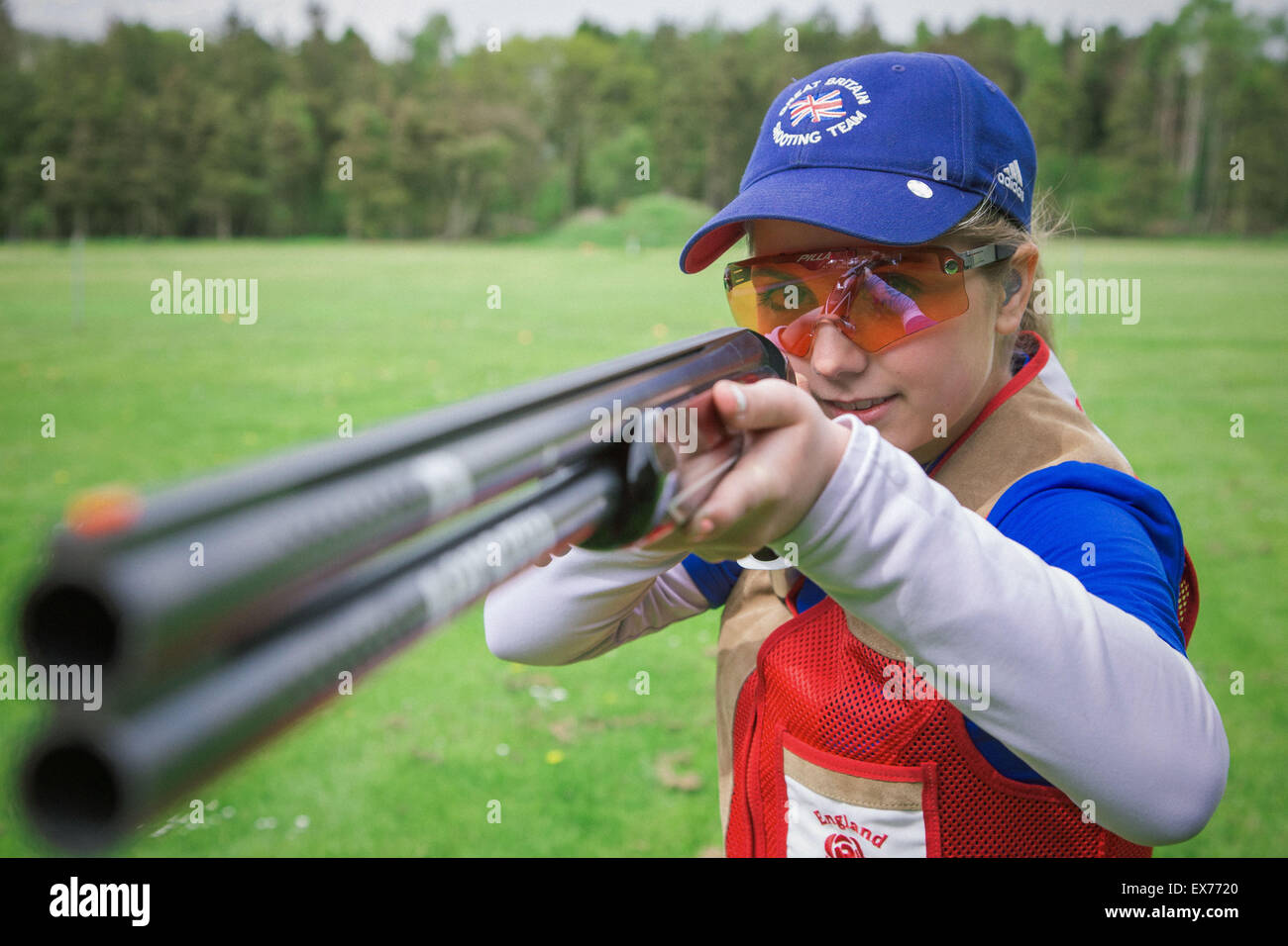 Great Britain Olympic Skeet Shooter, Amber Hill during training at Beverley Clay Target Centre on July 5, 2014. Stock Photo