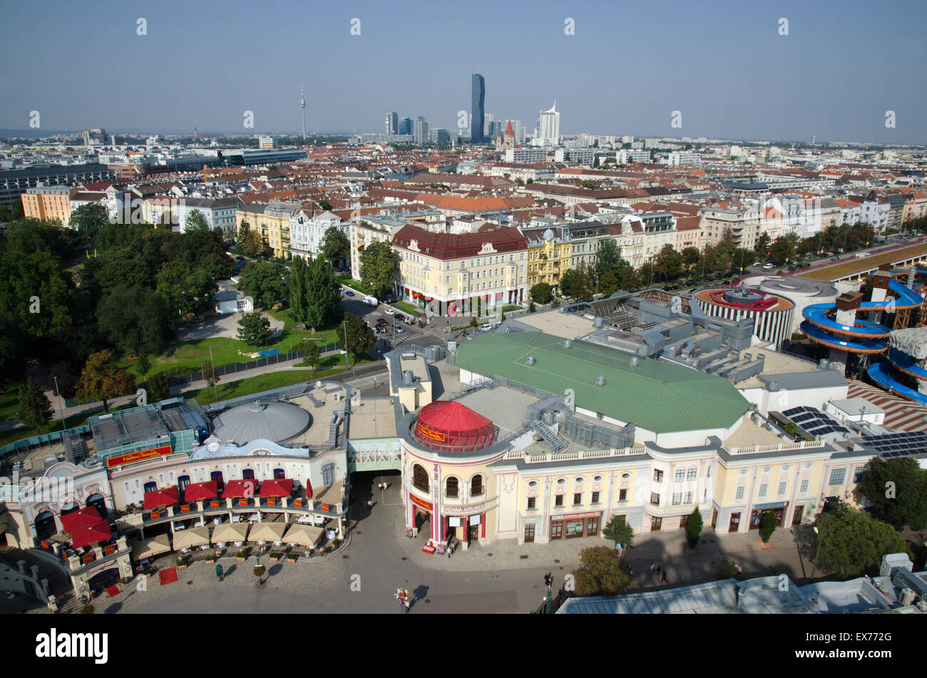 view from top of riesenrad big wheel wurstelprater park prater vienna austria Stock Photo