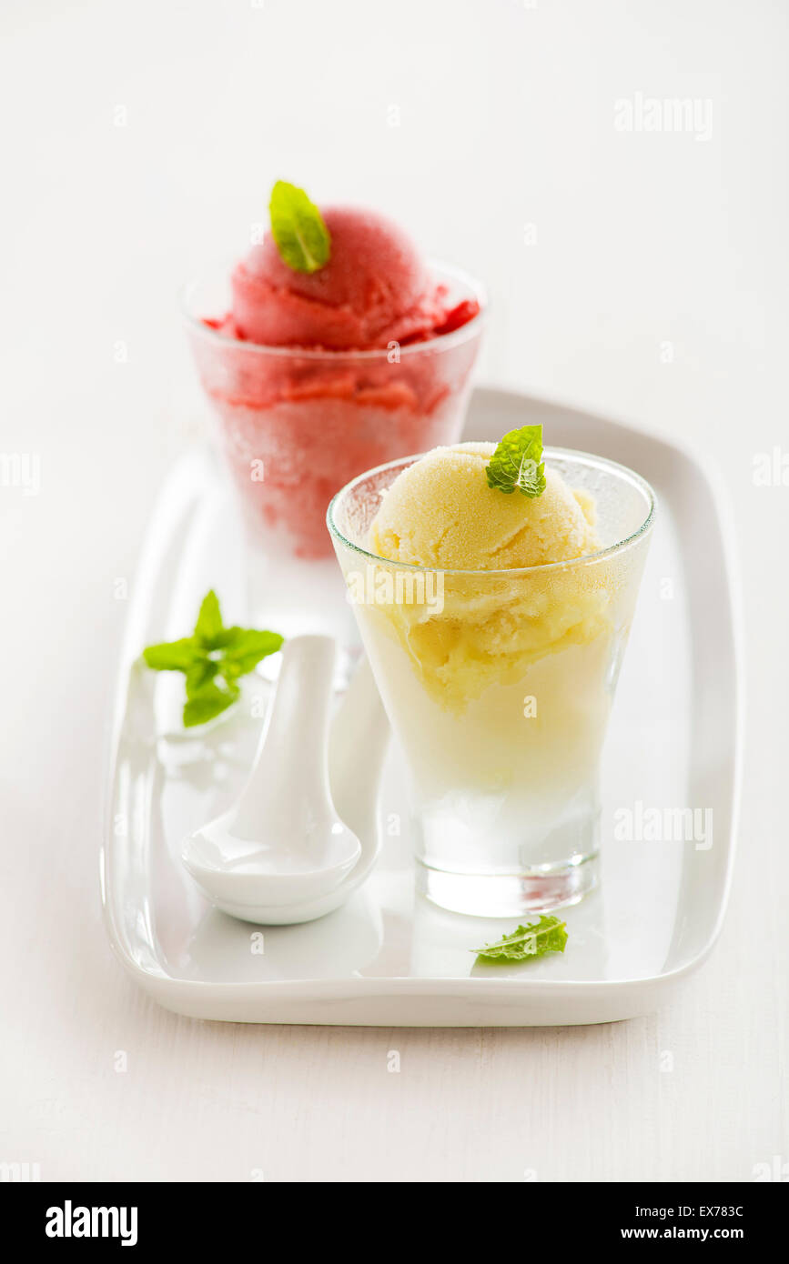 Fresh mixed fruit ice cream sorbet in glass Stock Photo Alamy