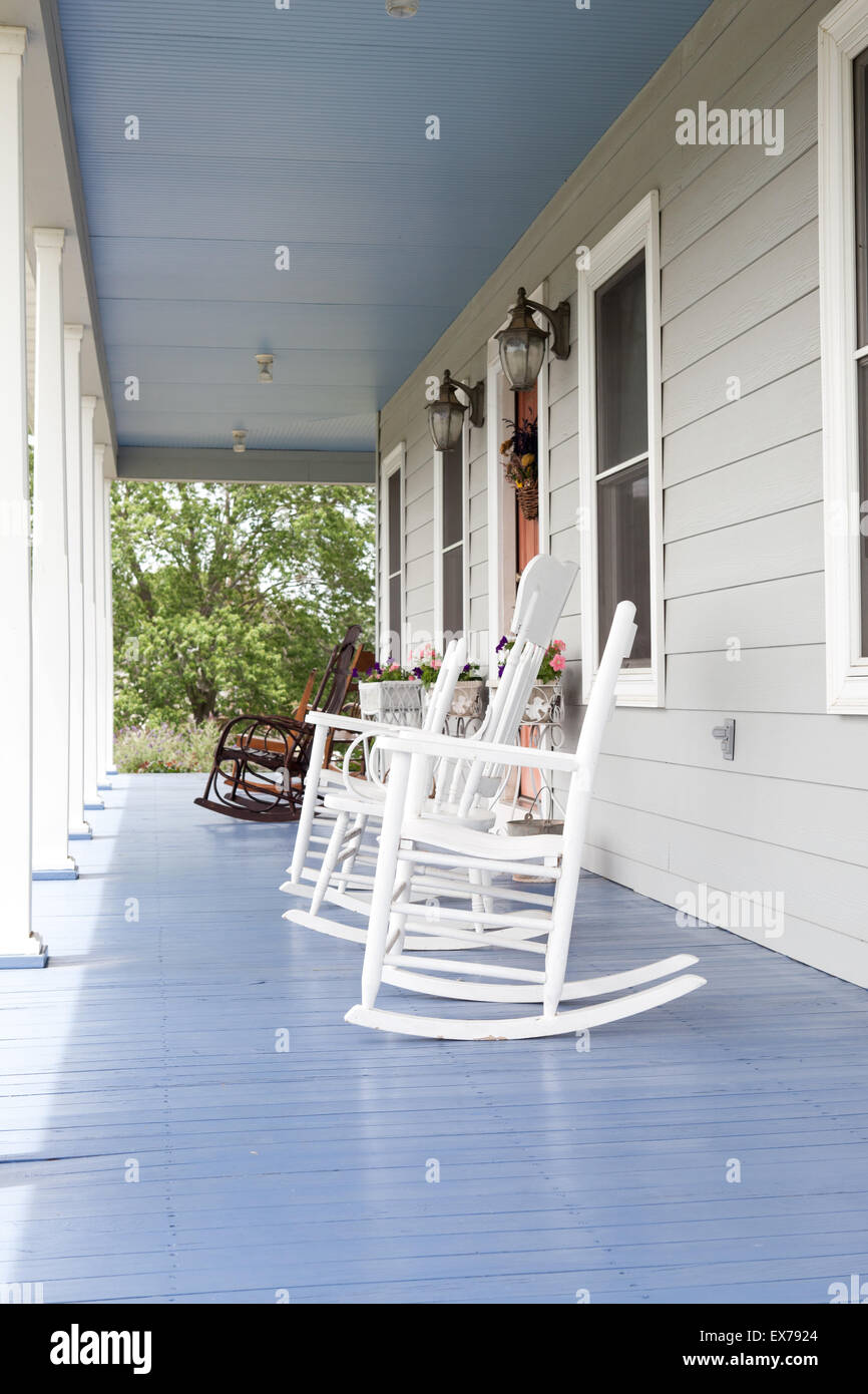 Front porch of a country home with rocking chairs Stock Photo Alamy