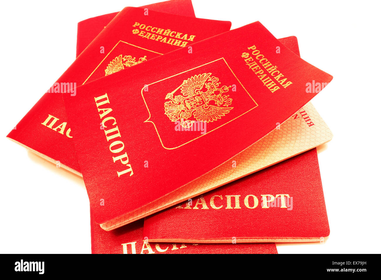 Russian foreign passports isolated on white background Stock Photo