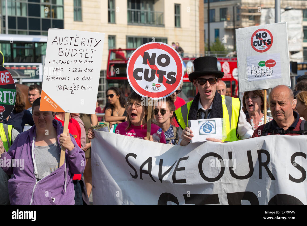 Bristol, UK. 8th July 2015. Hundreds of people gather in Bristol for a 'mass die-in' to protest the Conservative government austerity measures Credit:  Paul Smith/Alamy Live News Stock Photo