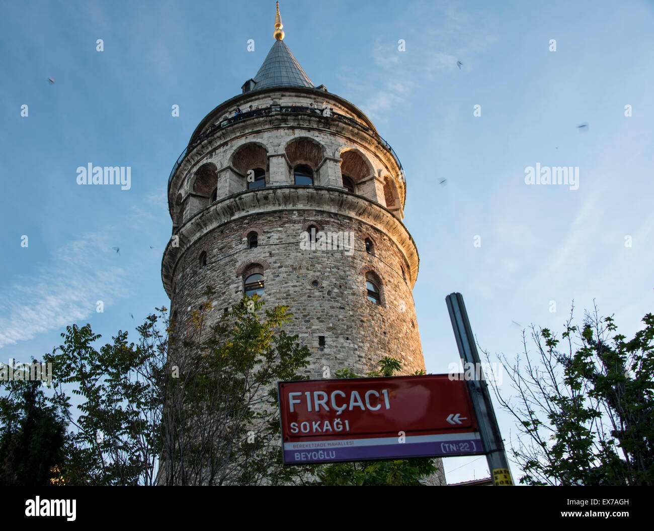The Galata Tower at Dusk - Istanbul, Turkey Stock Photo