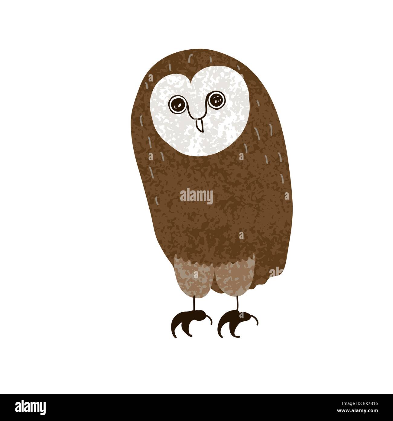 Owl. Cute cartoon character, hand-drawn, grunge textured Stock Vector