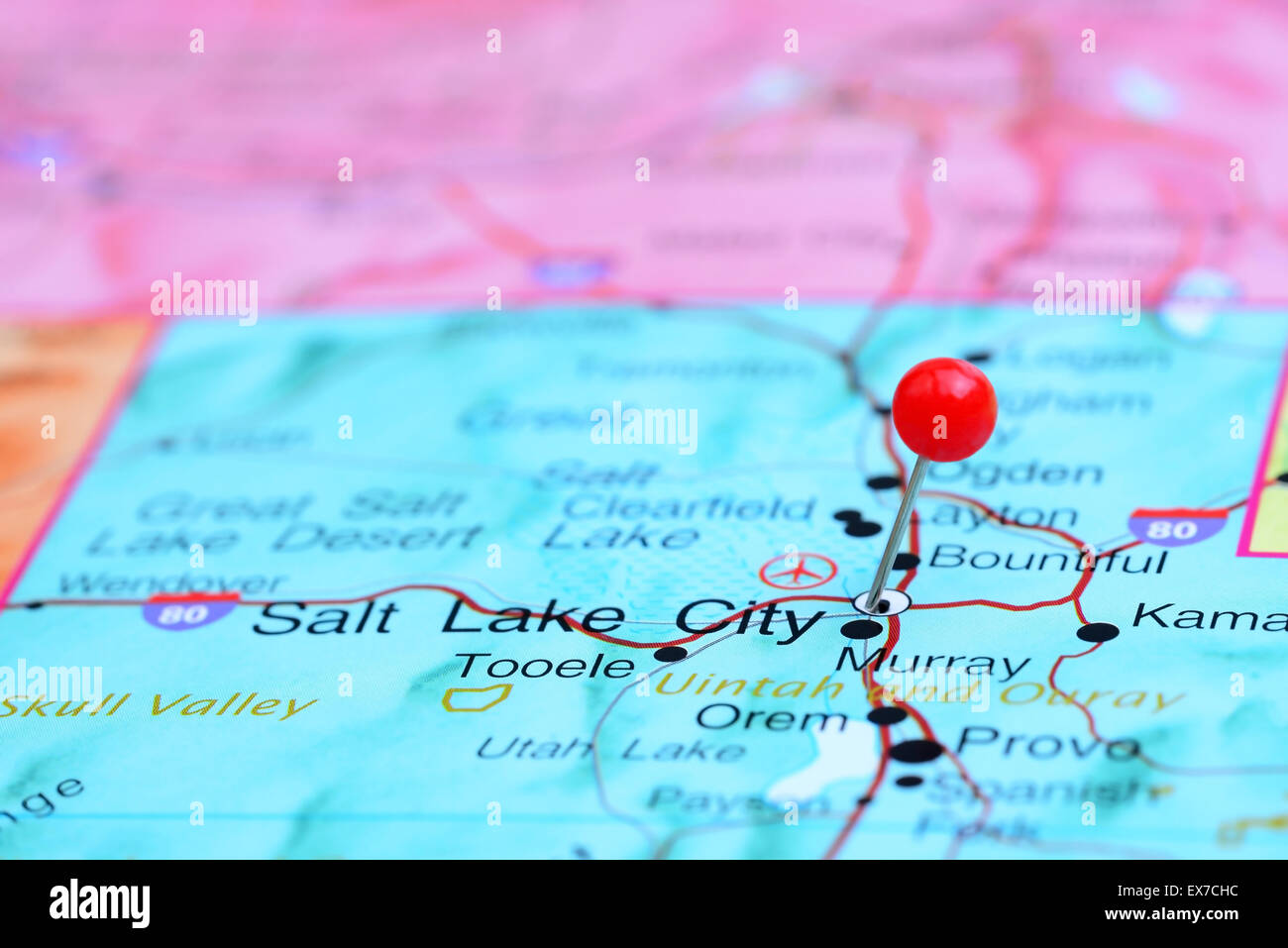Salt Lake City pinned on a map of USA Stock Photo Alamy