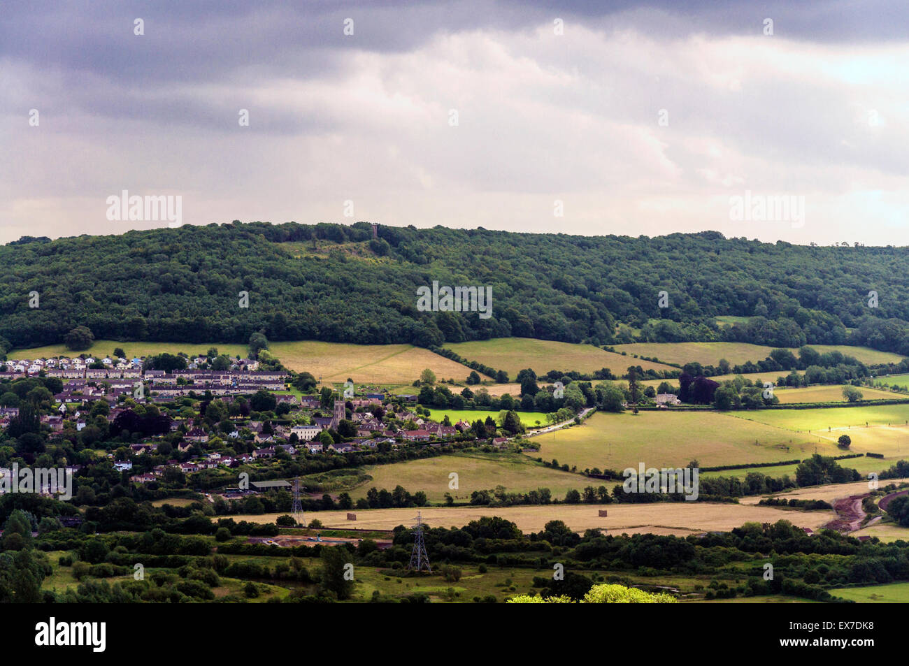 Village of Bathford, Somerset, England and green belt land near city of