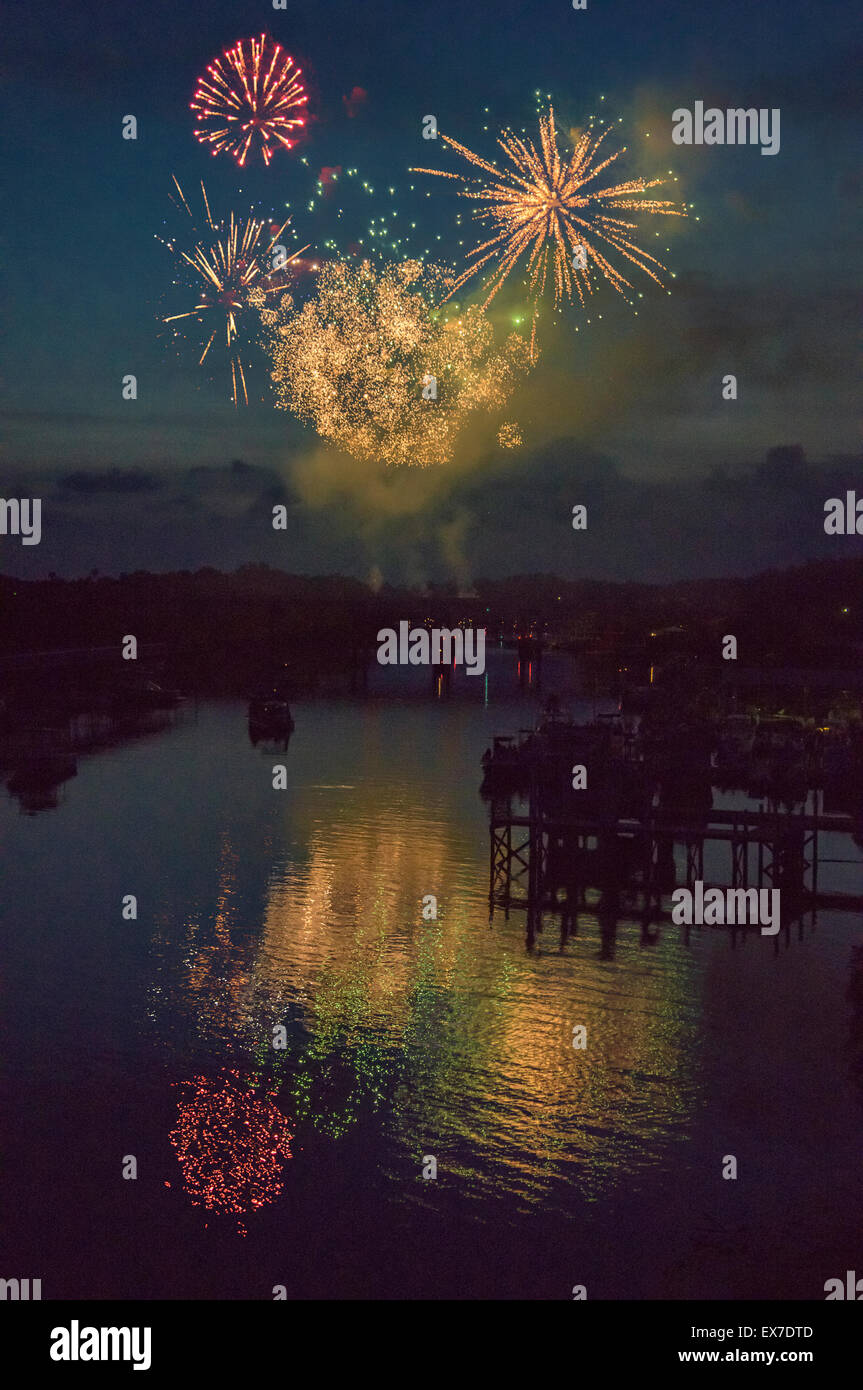 Fireworks over Steinhatchee River, Steinhatchee, Florida Stock Photo