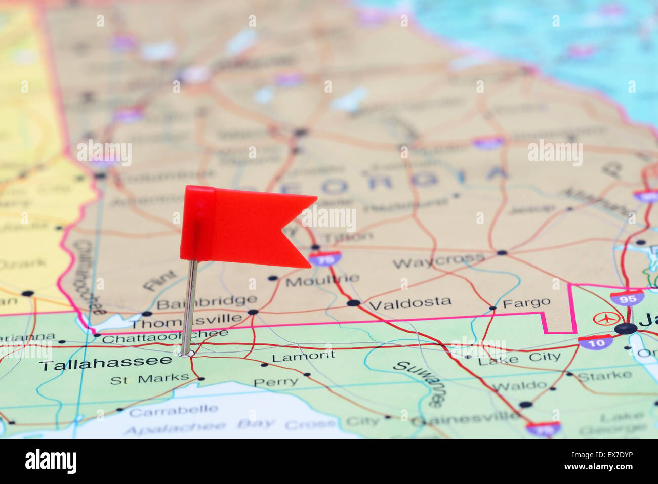 Tallahassee pinned on a map of USA Stock Photo