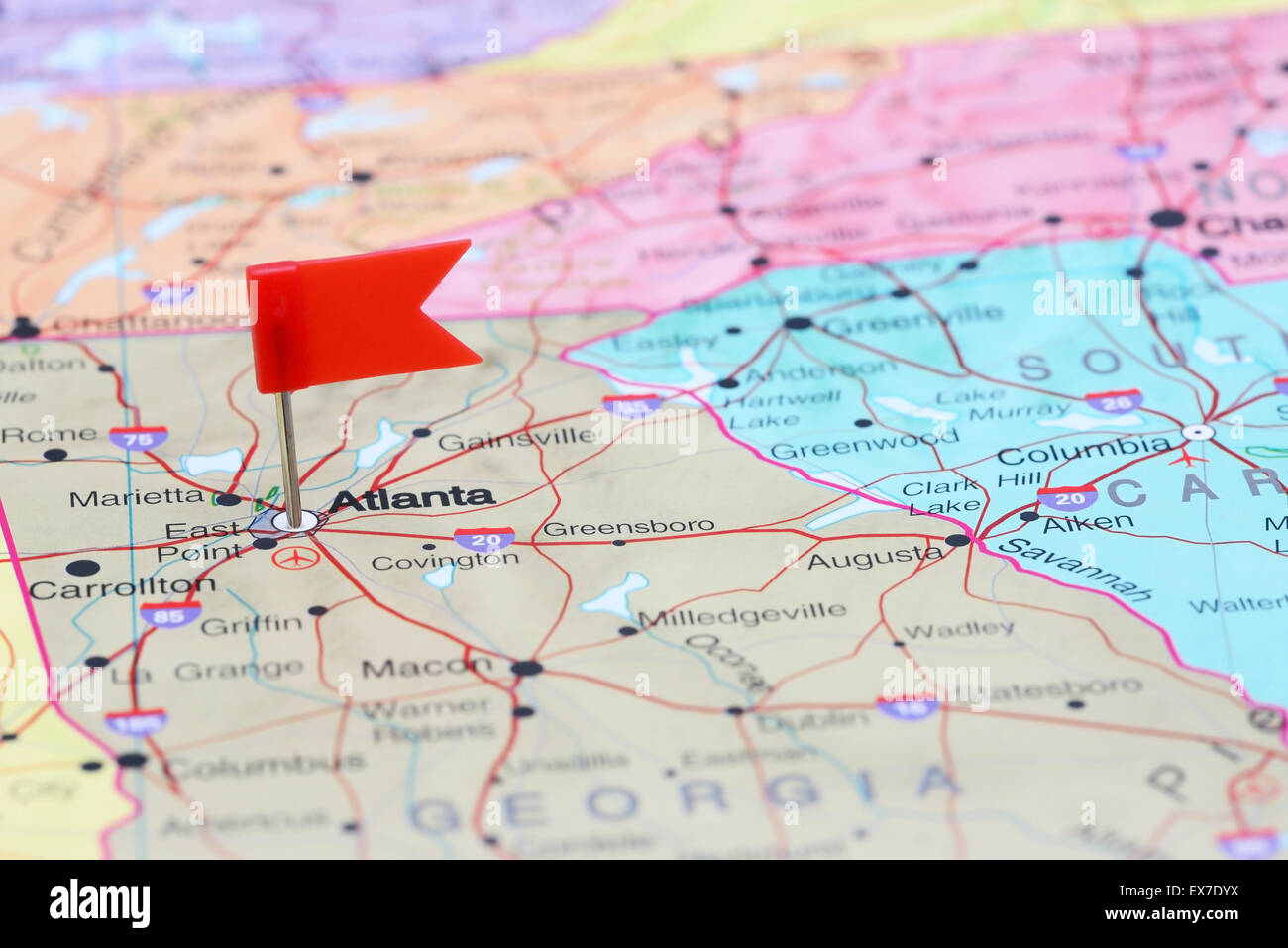Atlanta pinned on a map of USA Stock Photo - Alamy