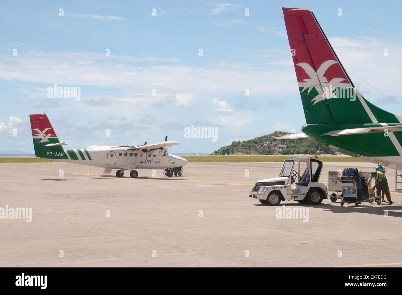 Aircraft at the airport, Mahe island, Indian Ocean, Seychelles Stock Photo