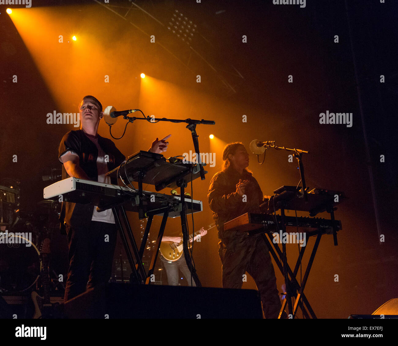 Dover, Deleware, USA. 18th June, 2015. JOSH LLOYD-WATSON (L) and TOM MCFARLAND of Jungle perform live on stage at the Firefly Music Festival in Dover, Delaware © Daniel DeSlover/ZUMA Wire/Alamy Live News Stock Photo