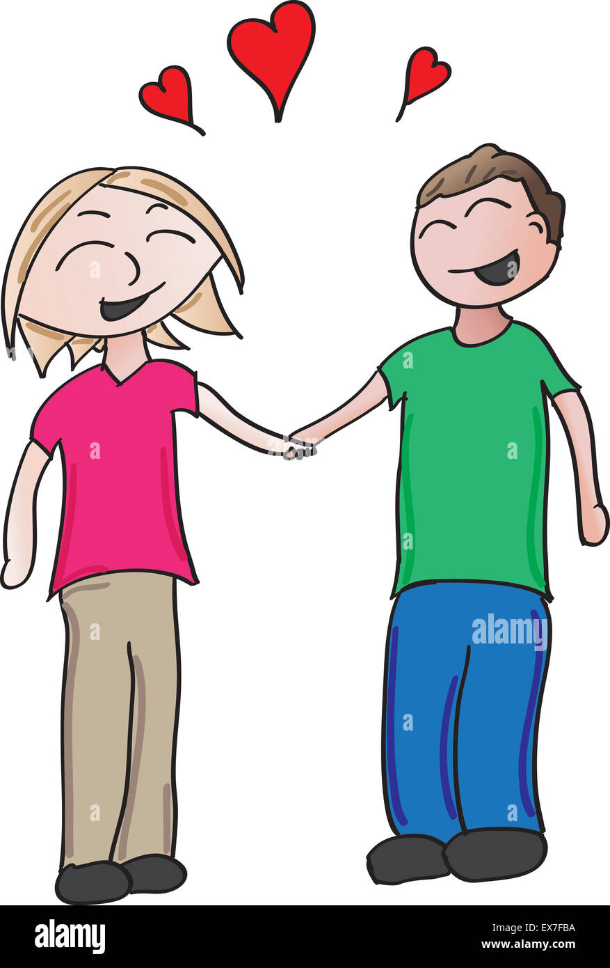 vector cartoon of a couple holding hands in love Stock Photo - Alamy