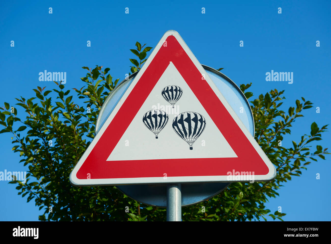 Beware of hot air balloons, road traffic sign Stock Photo Alamy
