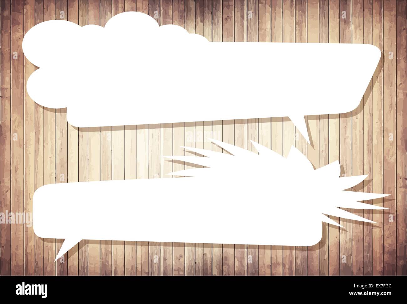 White vector speech bubbles with shadow like clouds on brown wooden ...