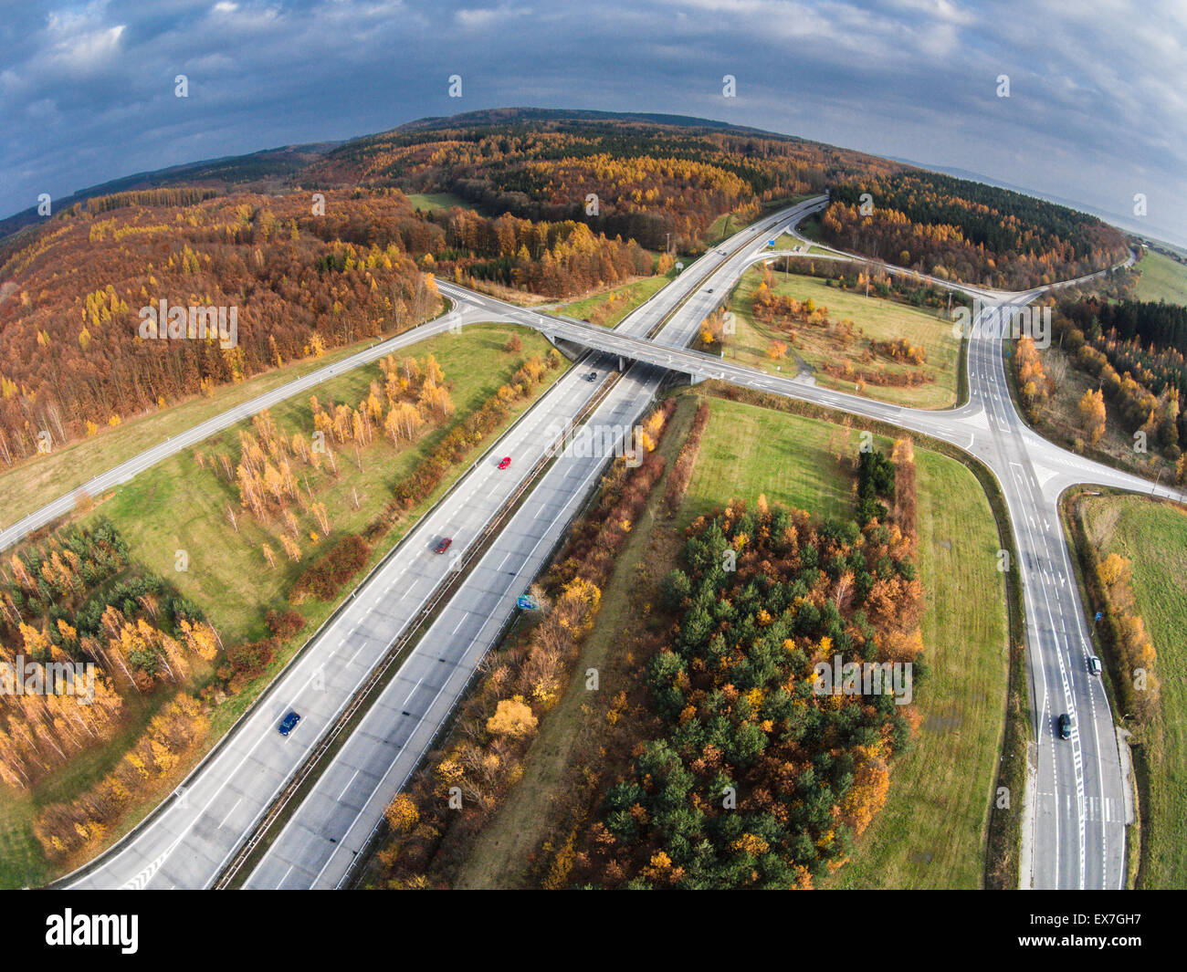Aerial view of a road junction Stock Photo