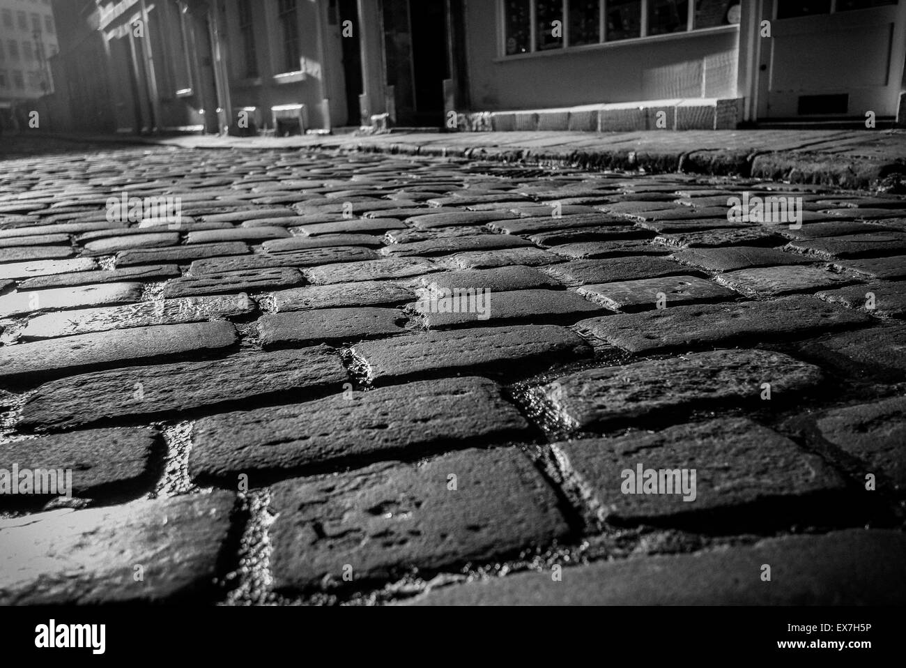 Bath City Somerset UK Cobbles Shop Oldy Worldy B&W Sun Light Georgian Stock Photo