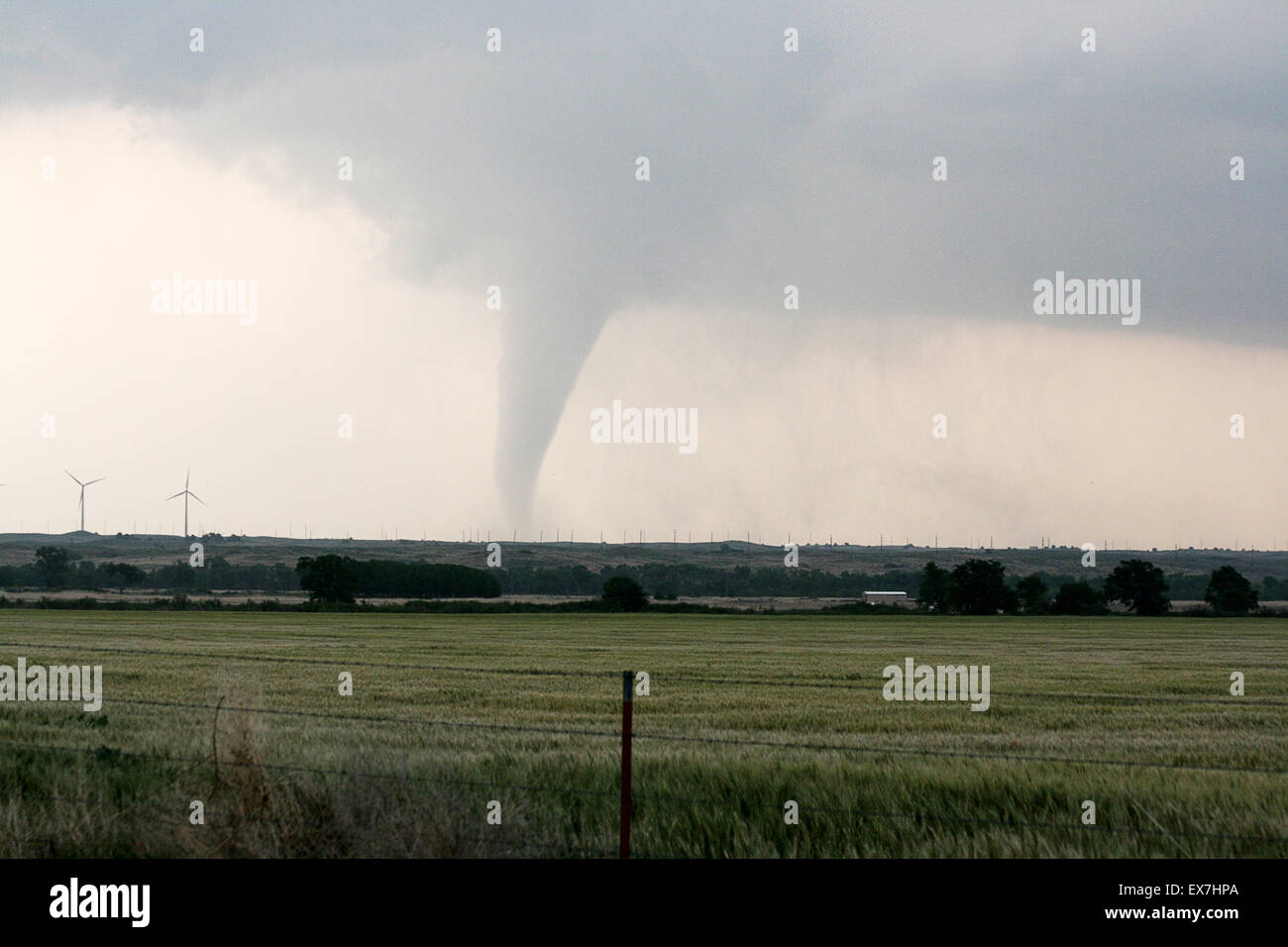 Tornado over the plains in Kansas. Stock Photo
