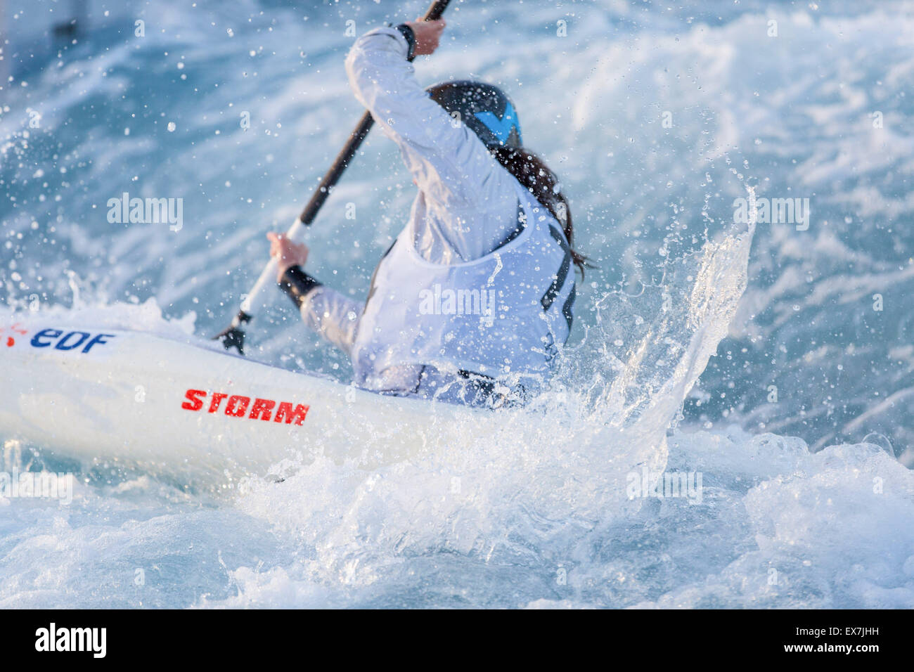 LEE VALLEY, ENGLAND - British Open 2013,  Canoe Slalom at Lee Valley White Water Centre on November 3, 2013. Stock Photo