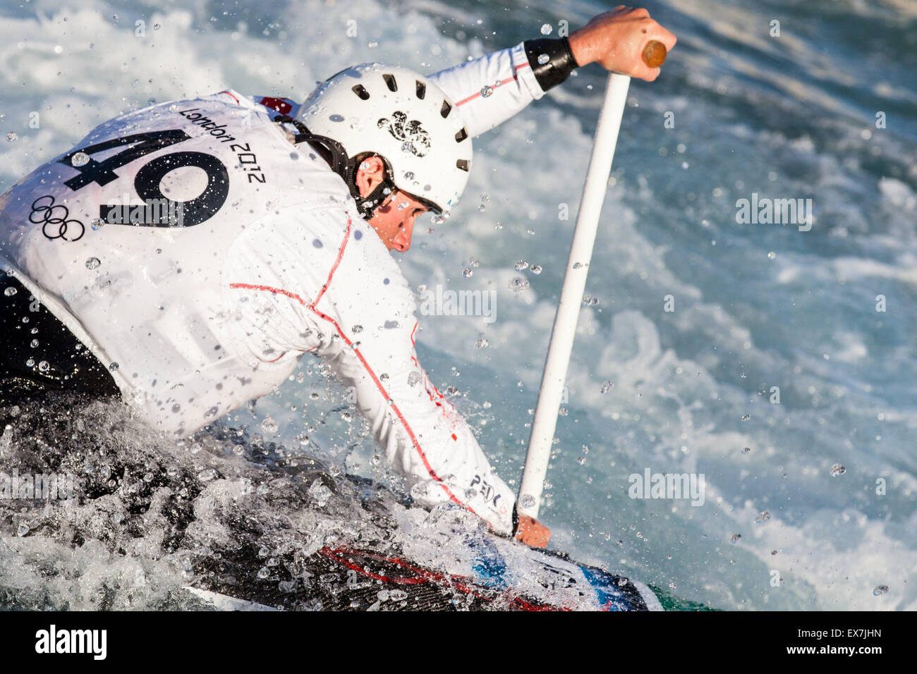 LEE VALLEY, ENGLAND - British Open 2013,  Canoe Slalom at Lee Valley White Water Centre on November 3, 2013. Stock Photo