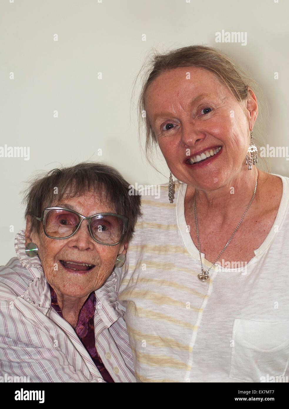 Mother and daughter, ages 92 and 62. Stock Photo