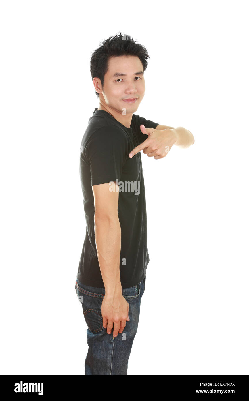 man with black t-shirt (side view) Stock Photo