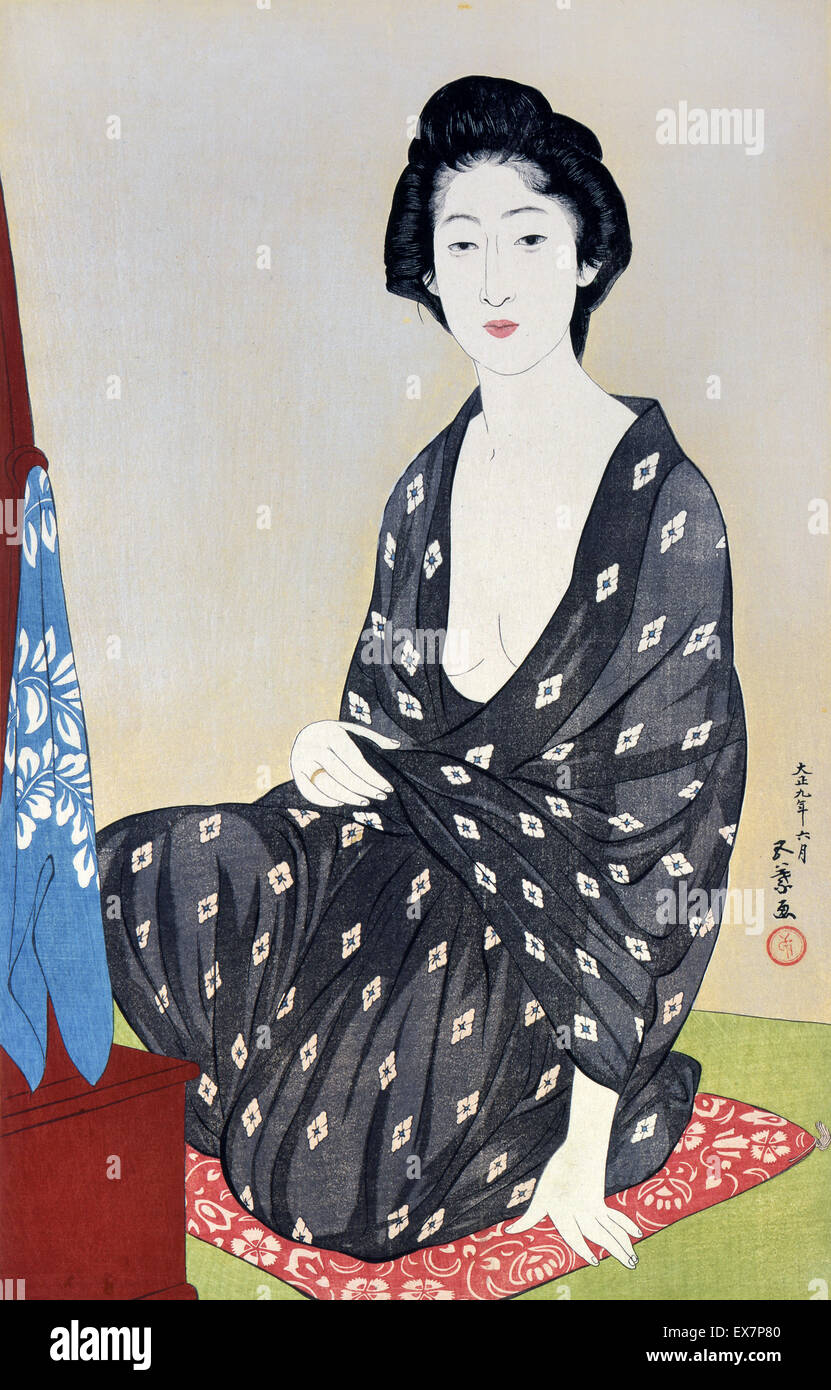 Hashiguchi Goy, Natsugoromo no onna (Woman in a Summer Garment) 1920 Color woodblock print. Toledo Museum of Art, Toledo, Ohio, Stock Photo