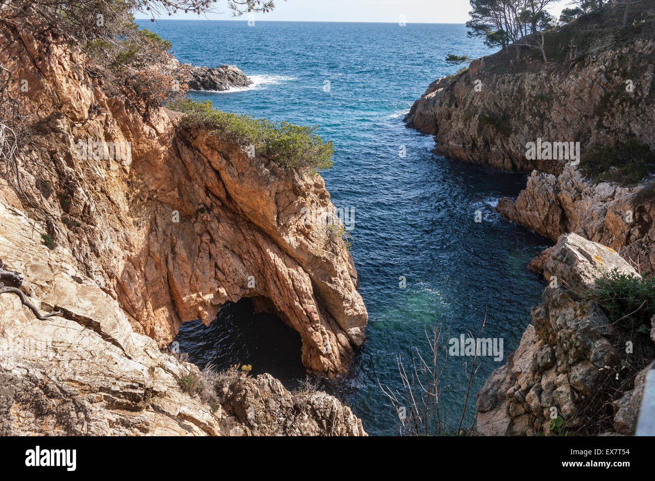 Agulla de Castell area. La Foradada rock. Area of Natural Interest Castell-Cap Roig Formigues Islands.  Palamos. Stock Photo