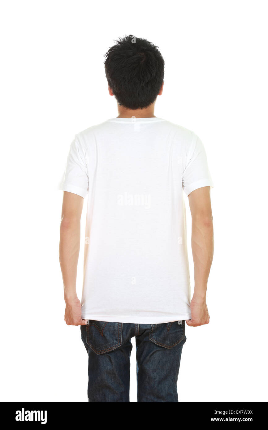 Shirt R Back Side man with blank t-shirt (back side) isolated on white background Stock ...