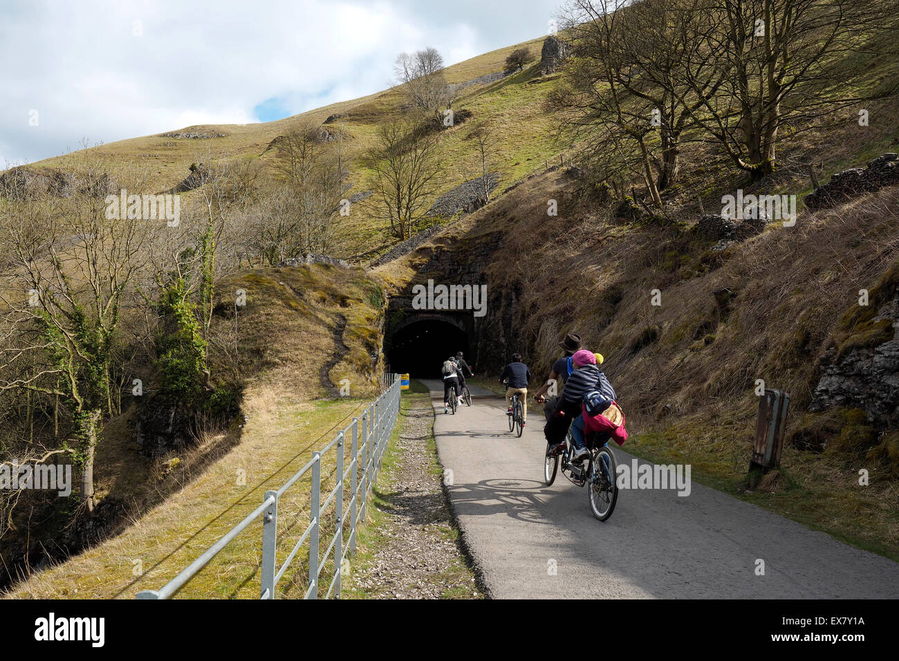Monsal Trail in Derbyshire Peak District a popular cycling walking trail on disused rail line England Stock Photo