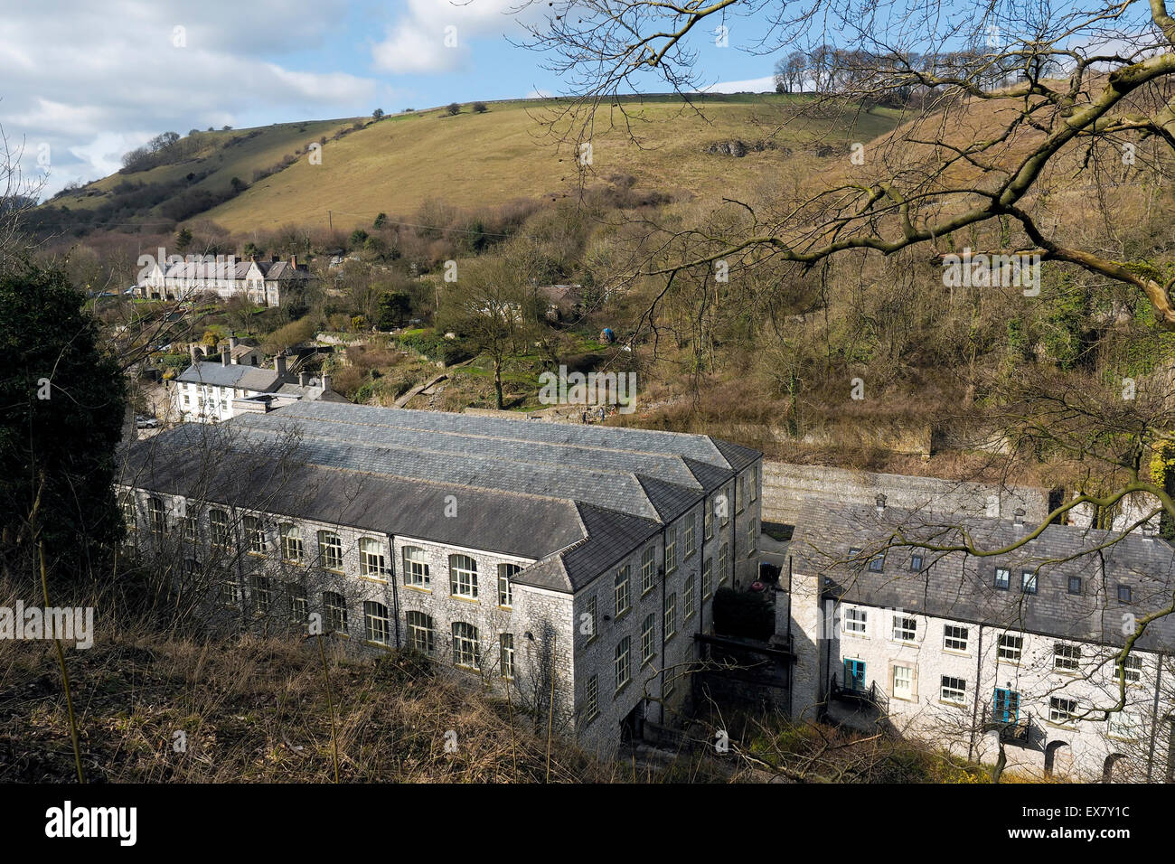 Derbyshire hamlet of Litton Mill and countryside Peak District