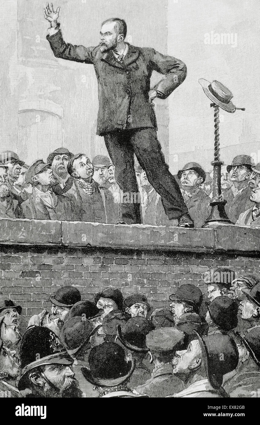 United Kingdom. England. Socialist rally in the streets of London. Engraving by H. Thomson, 1892. Stock Photo