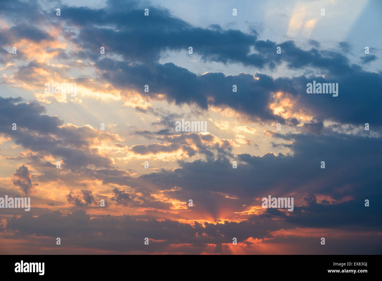 Summer Sunset With Beautiful Cloudy Sky Stock Photo - Alamy