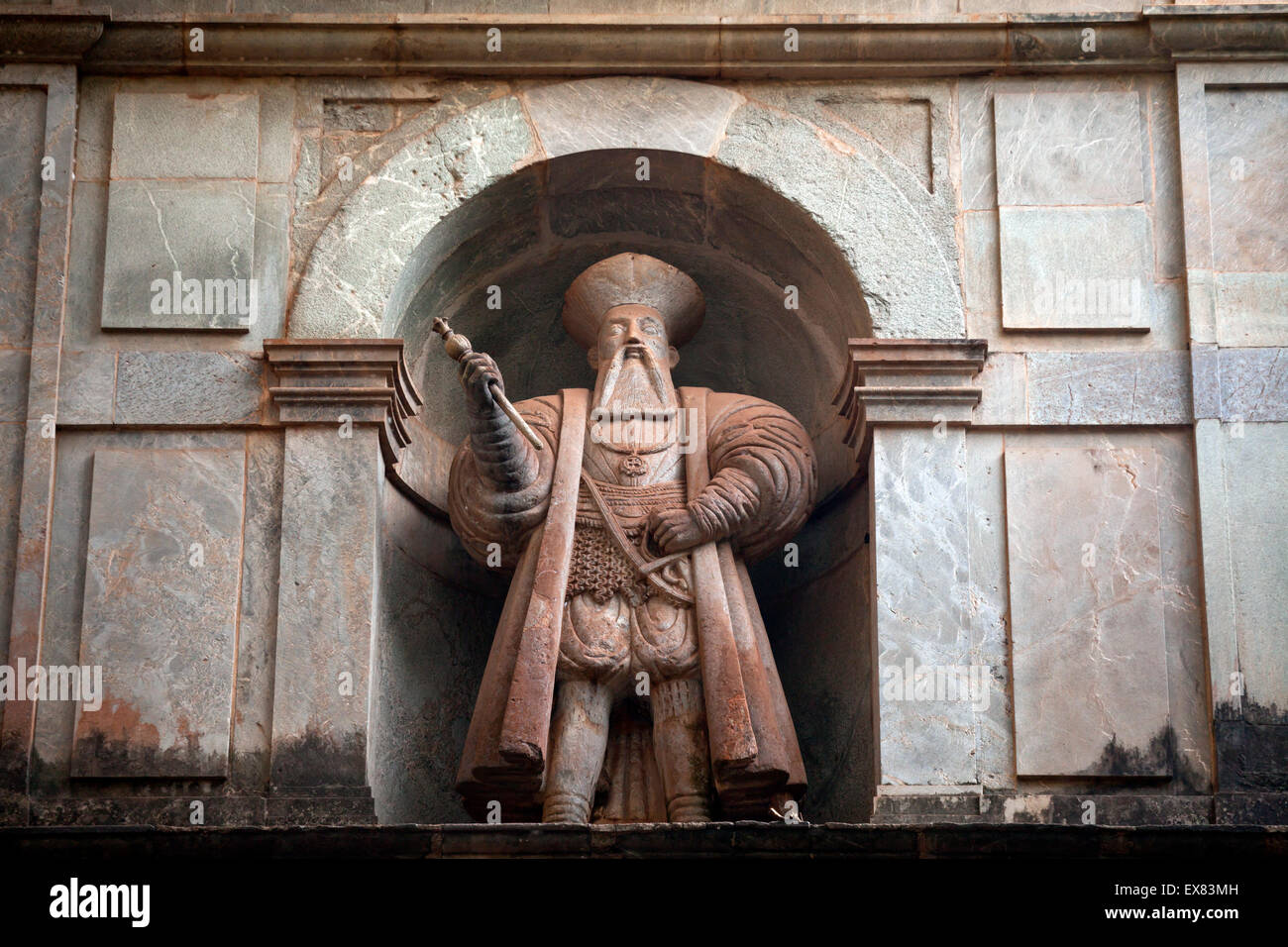 Vasco da Gama Statue on Viceroy's Arc hin  Velha Goa or Old Goa near the capital Panaji or Panjim, Goa, India, Asia Stock Photo
