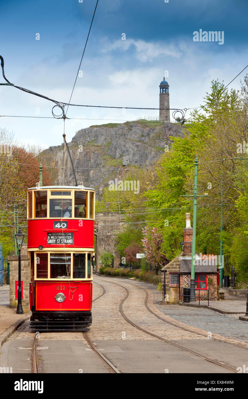 A London tram from 1912 at the National Tramway Museum, Crich, Derbyshire, UK Stock Photo