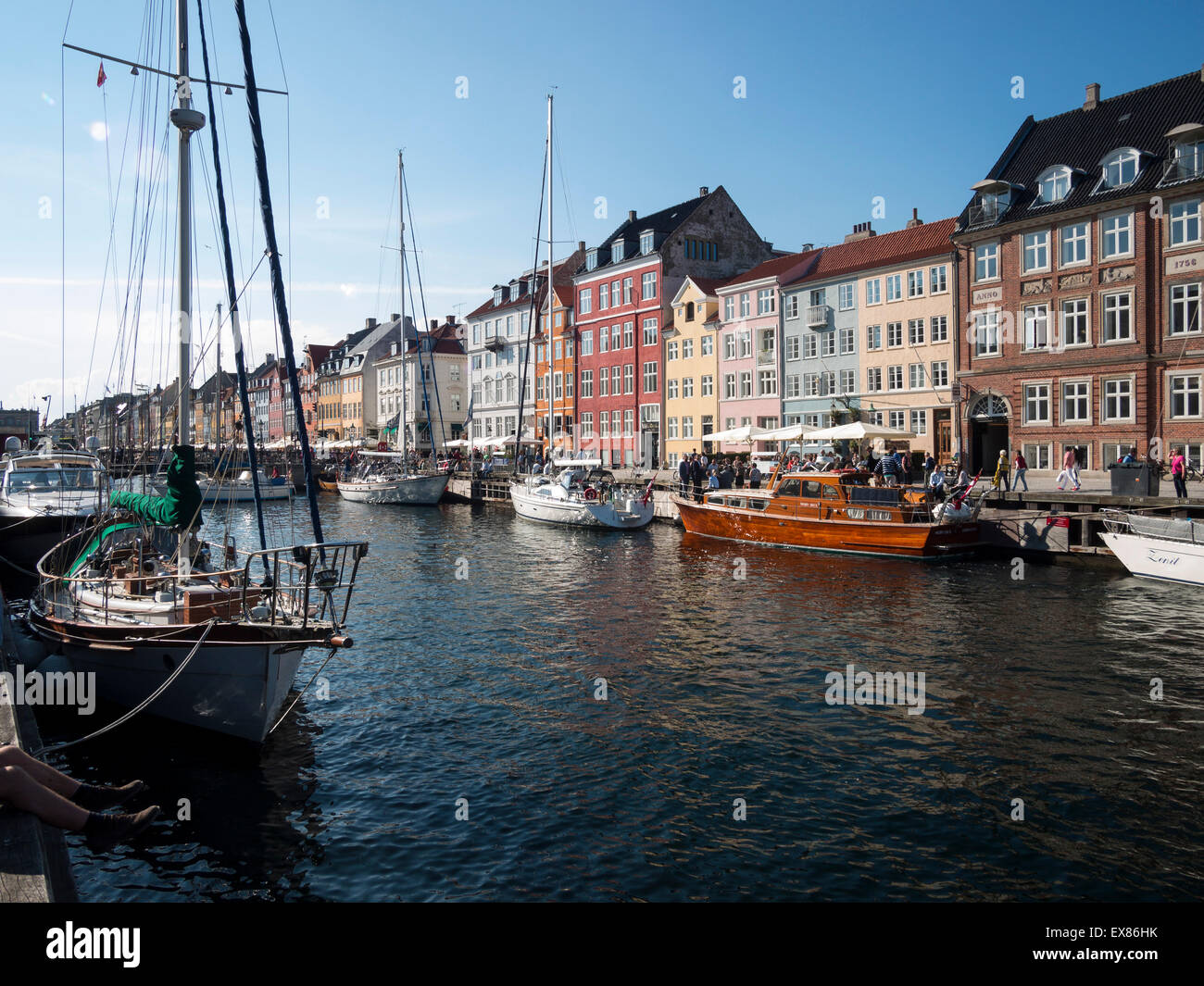 Yachts and traditional boats in the Nyhavn harbour area,Copenhagen,Denmark Stock Photo