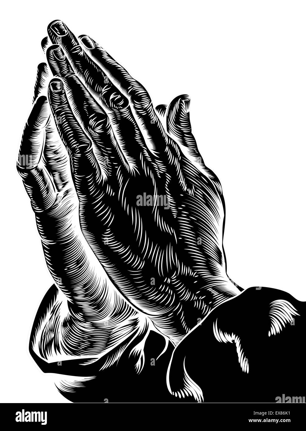 Praying hands illustration Black and White Stock Photos & Images