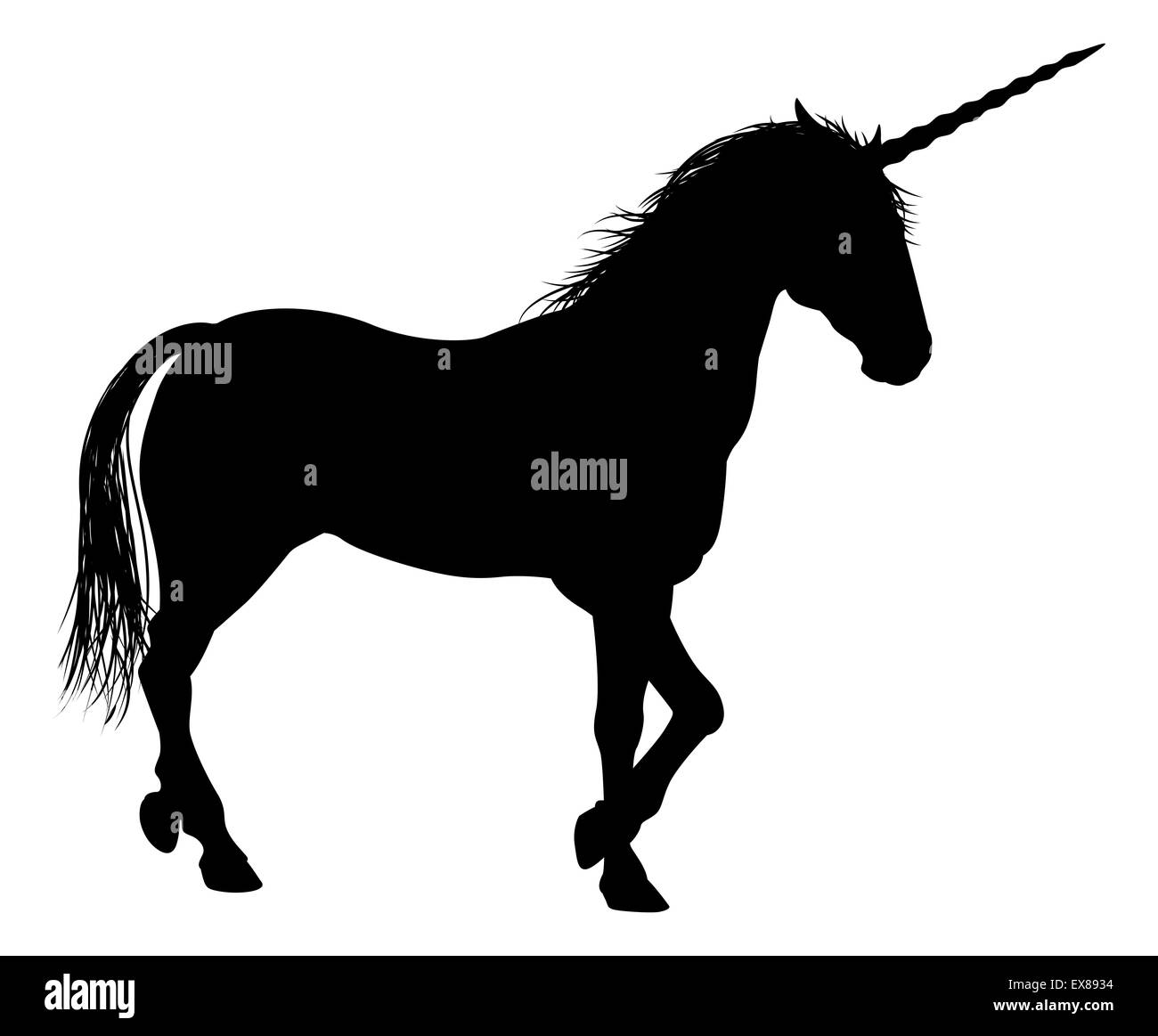 Unicorn mythical horse in silhouette Stock Photo
