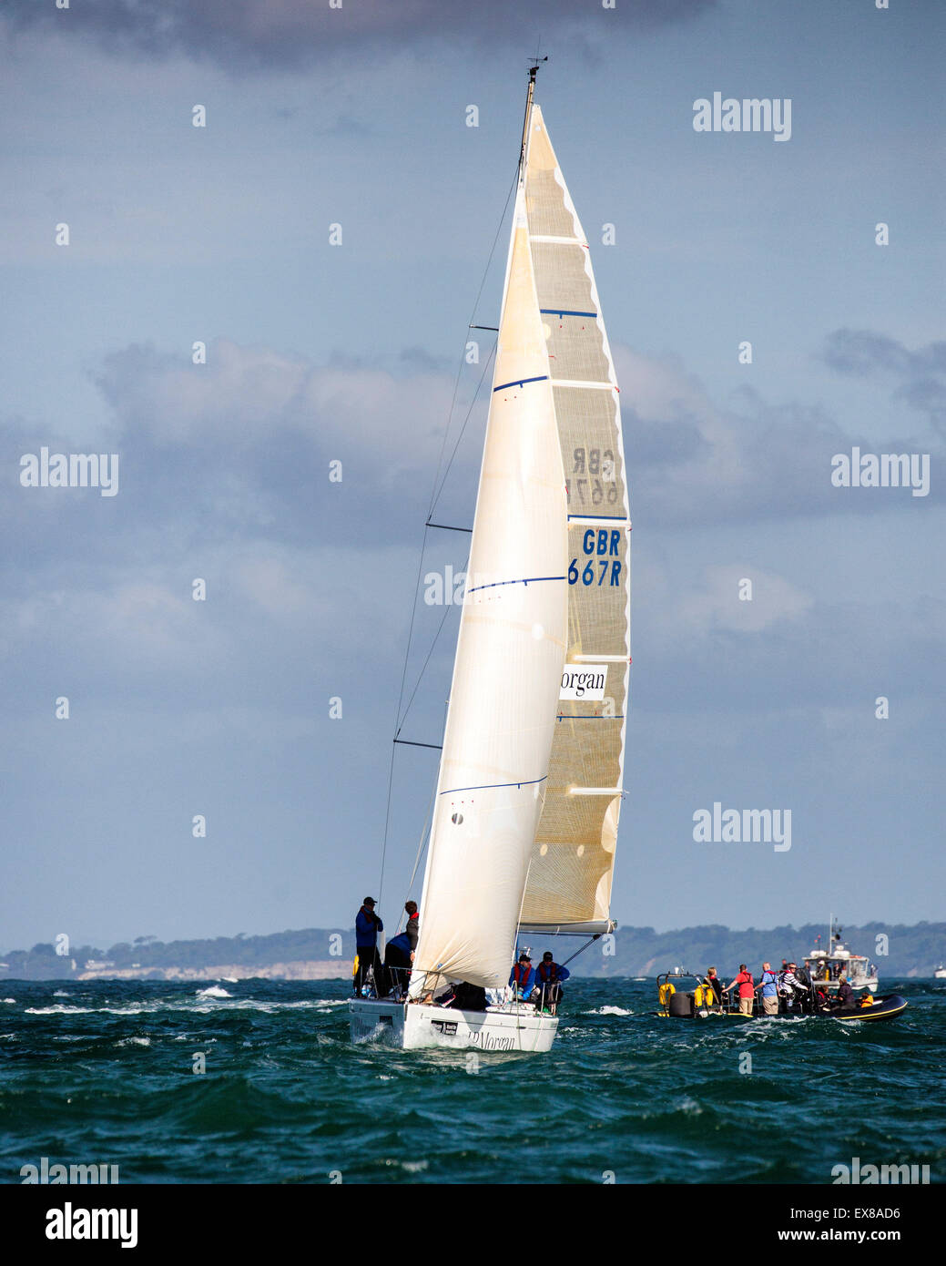 Beneteau First 40.7 667R JPMAM Space Race off The Needles during the 2015 Round the Island Race Stock Photo