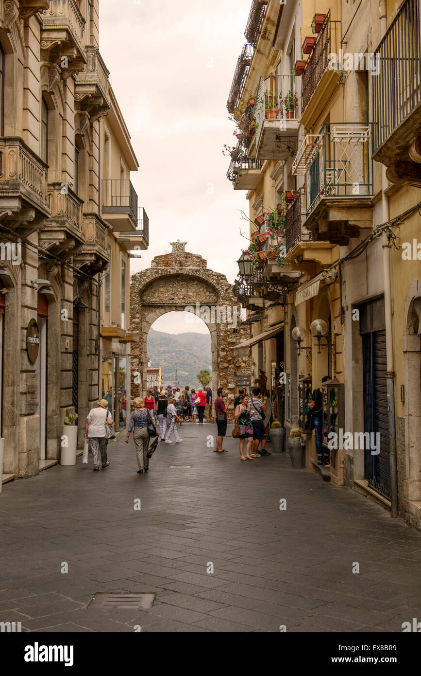 Street scene in Taormina, Sicily Stock Photo