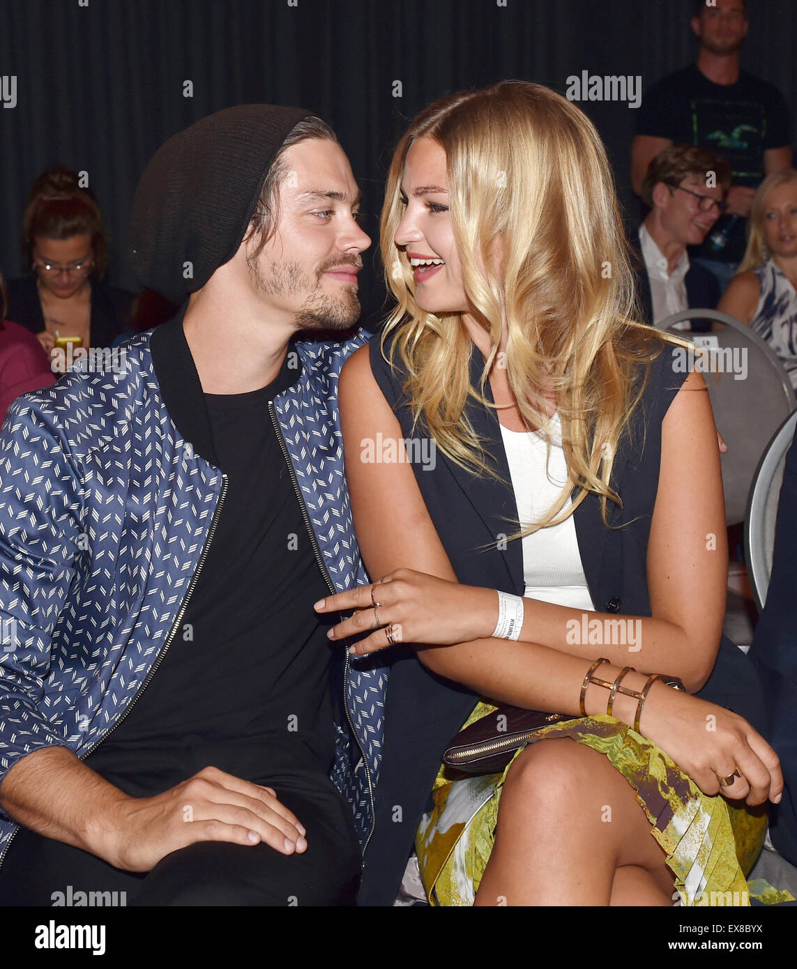 Berlin Germany 08th July 2015 British Actor Tom Payne Talks To His Girlfriend Swedish Model Jennifer Akerman As They Attend The Offsite Runway Show Of Kilian Kerner At The Mercedes Benz Fashion Week