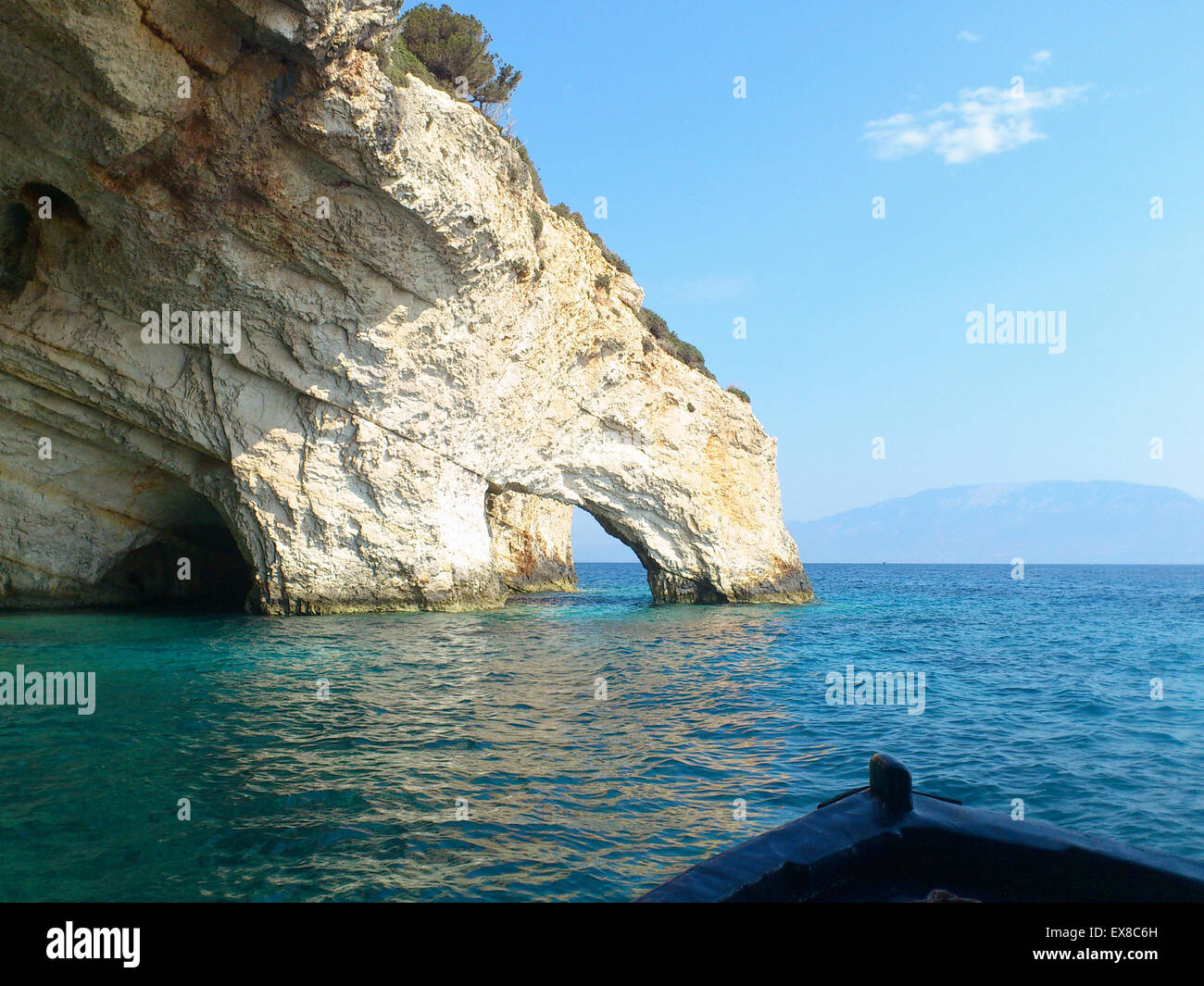 Blue caves at bright sunny day Zakinthos Greece Stock Photo